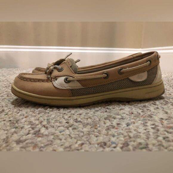 Sperry Sz 7M Women's Angelfish Leather Boat Shoe Linen Oat 9102047 - Picture 4 of 8